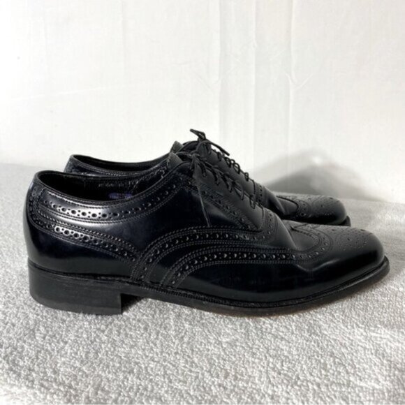 Vintage Florsheim Black Leather Lexington Wingtip Oxford Lace Up Dress Shoes 7D - Picture 1 of 14
